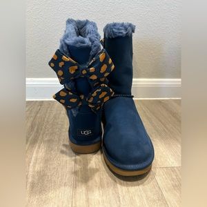UGG Navy Ankle Boots with Orange Polka Dot Bow